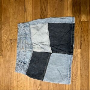 Two-Tone Denim Patchwork Skirt